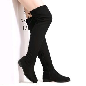Dream Pairs Black Faux Suede Lace Up Side Zip‎ Over The Knee Boots Women Size 8